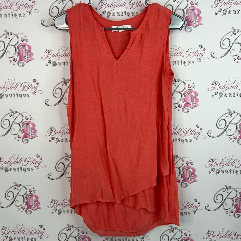 Cristina B tank top pleated detail orange Elegant V-Neck Coral Tank Top